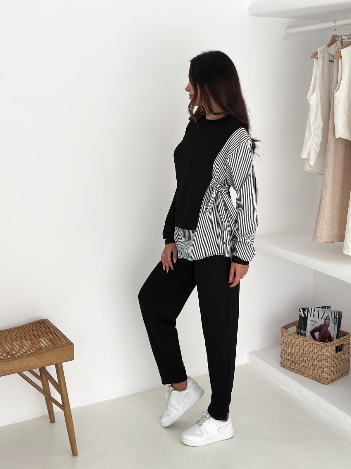 Sweat-Gömlek-Kombinli-Takım–Siyah-cizgili