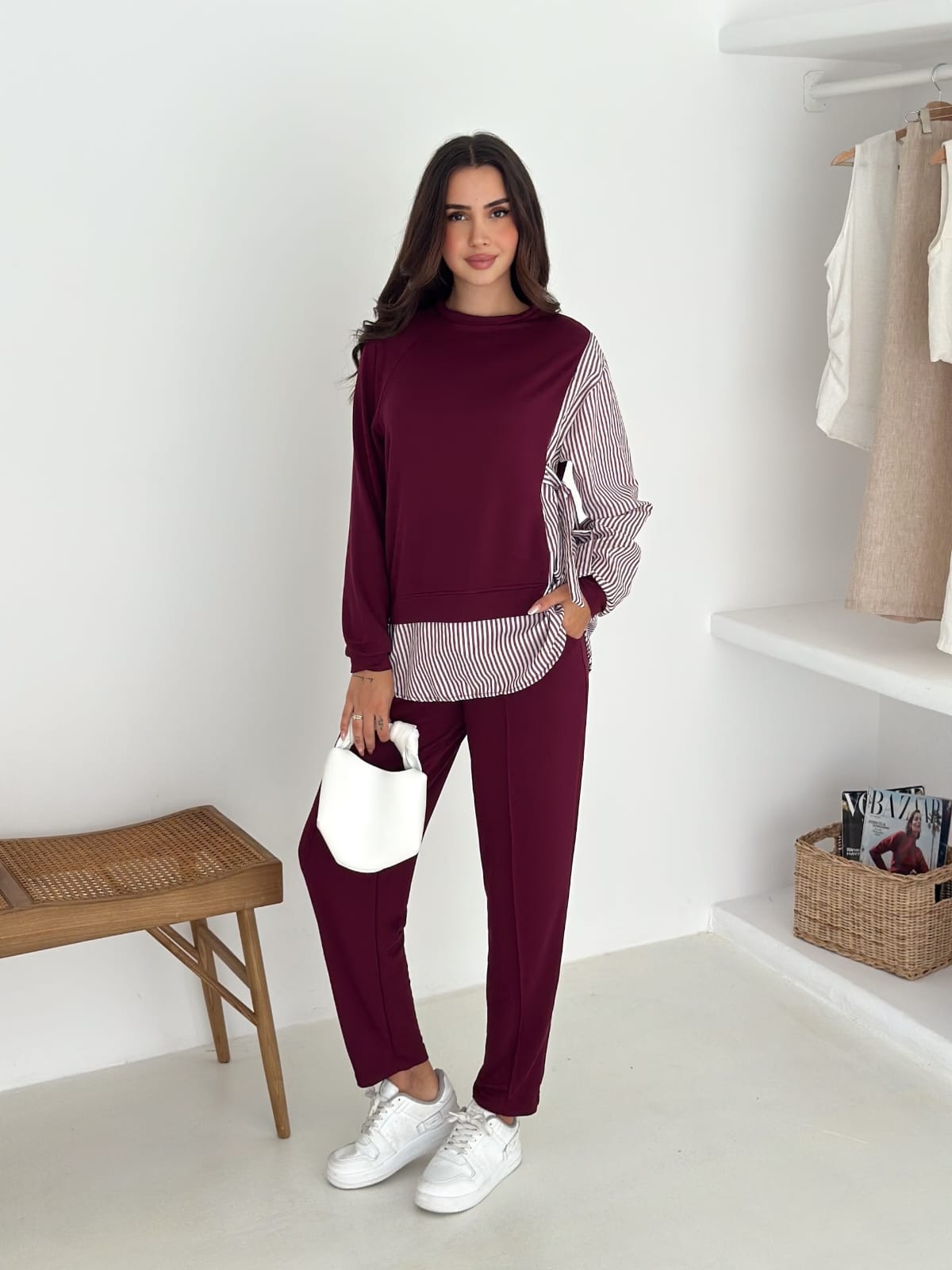 Sweat-Gömlek-Kombinli-Takım–Bordo