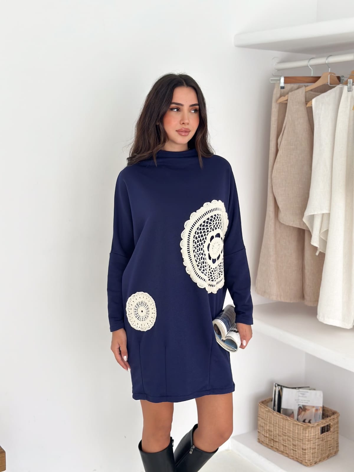 Dantelli-3iplik-sweat-tunik-Lacivert