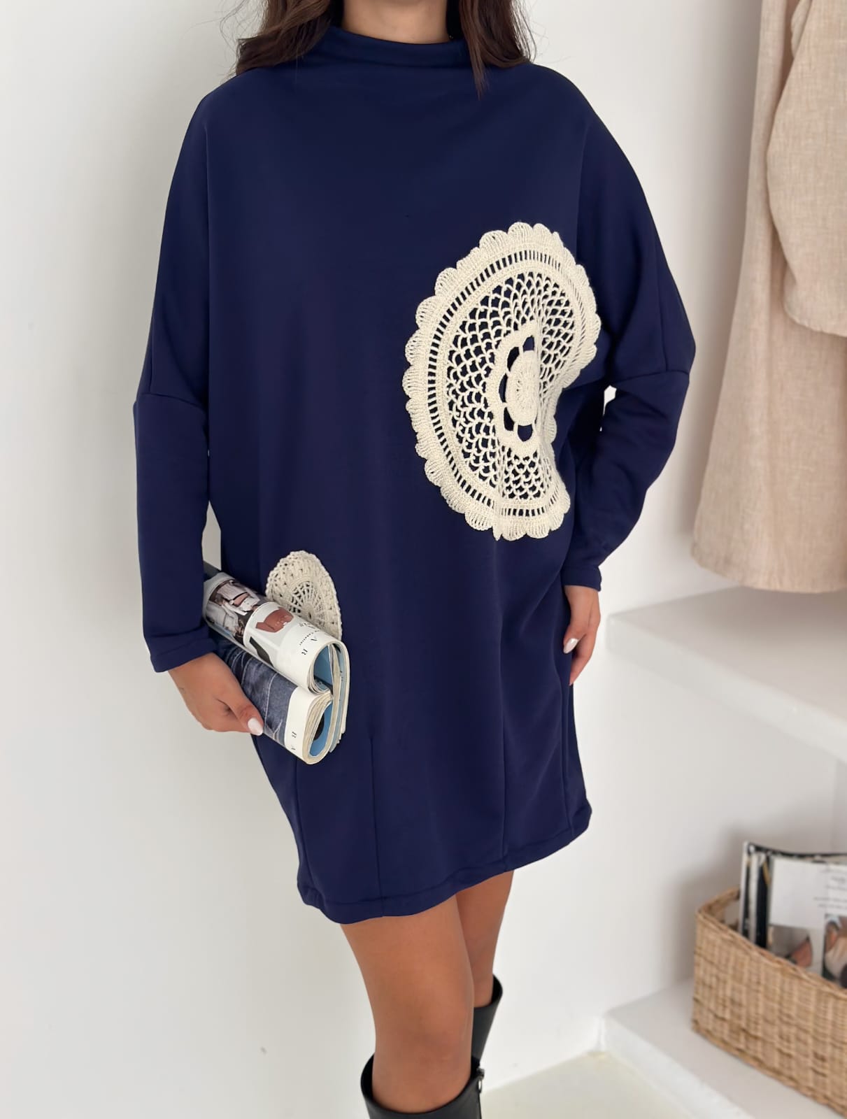 Dantelli-3iplik-sweat-tunik-Lacivert