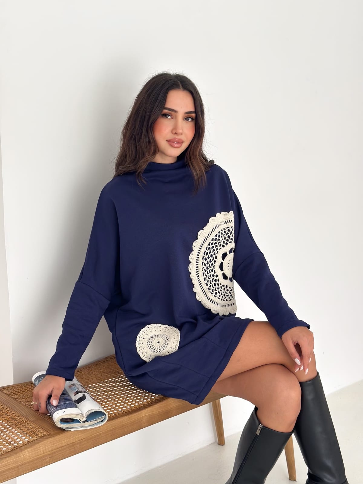 Dantelli-3iplik-sweat-tunik-Lacivert