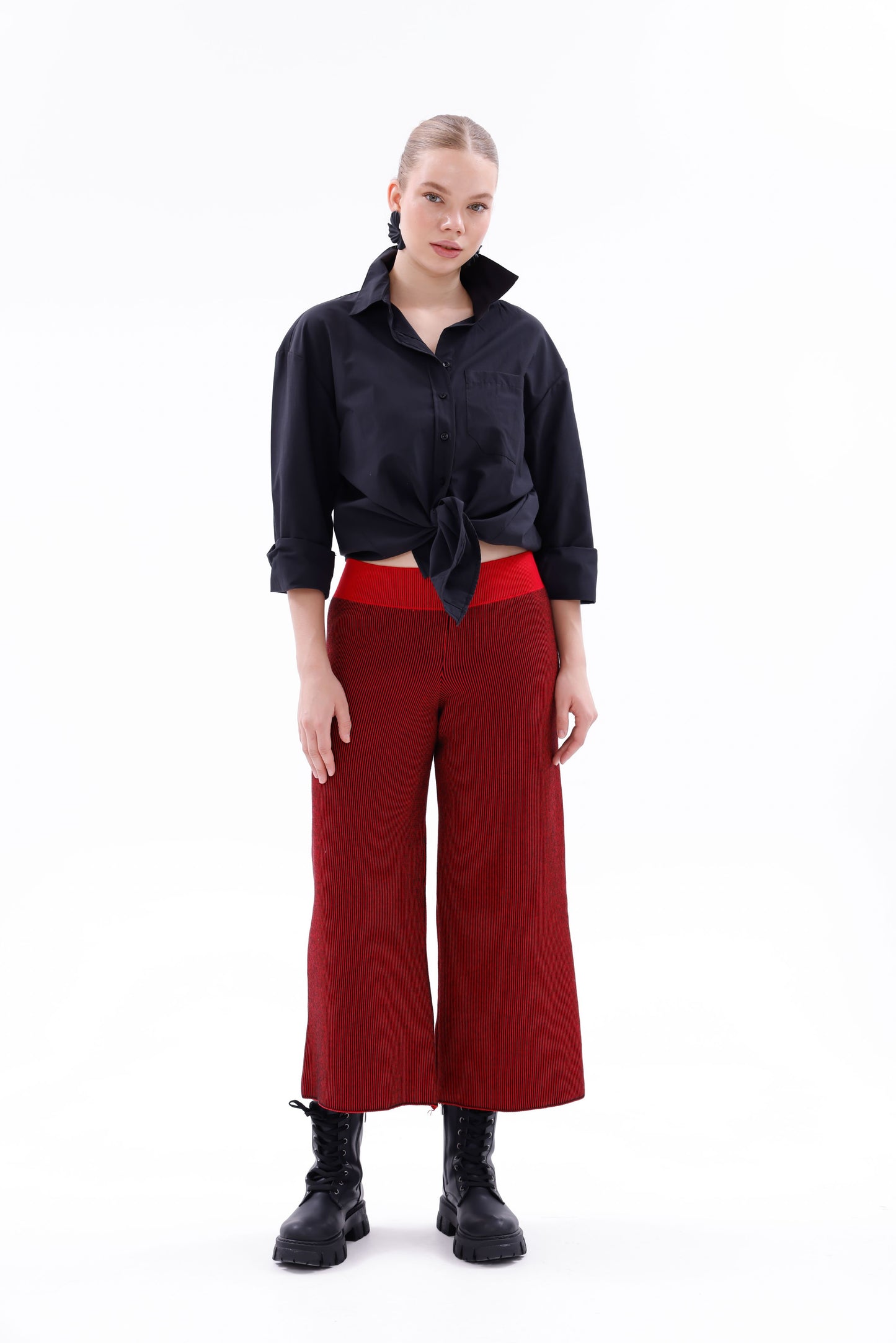 TRİKO SİYAH/KIRMIZI ÇİZGİLİ PANTOLON