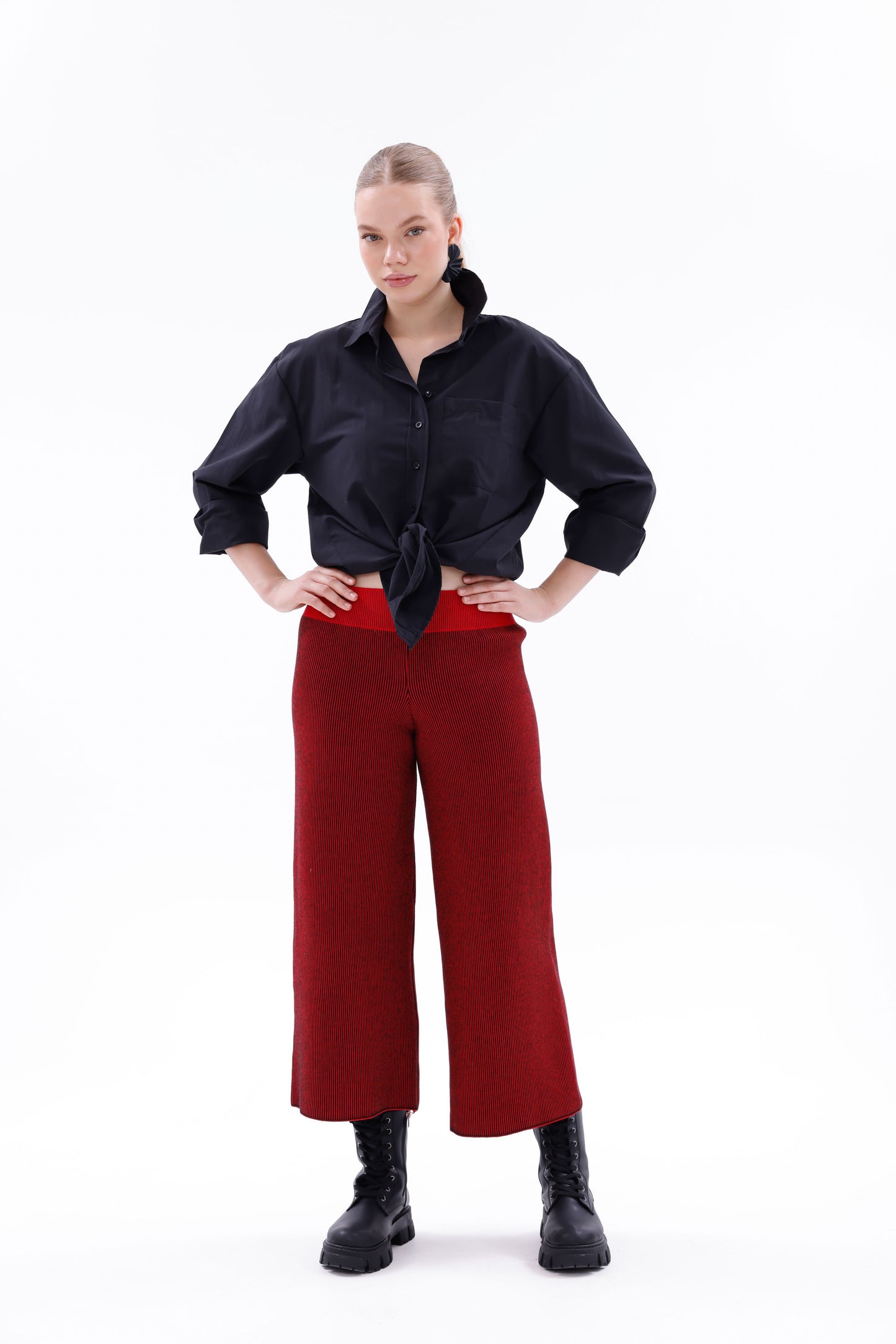 TRİKO SİYAH/KIRMIZI ÇİZGİLİ PANTOLON