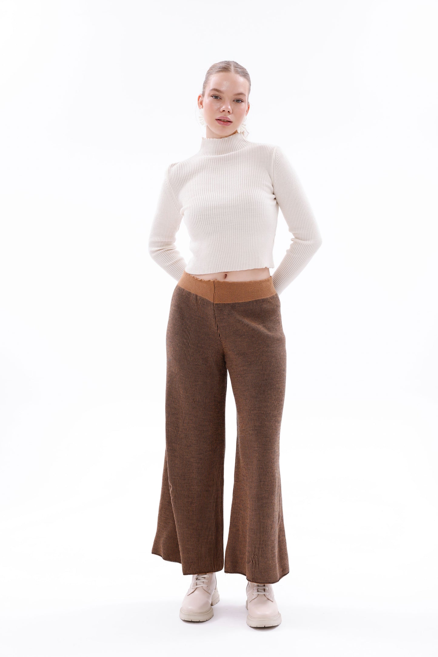 TRİKO SİYAH/SÜTLÜ KAHVE ÇİZGİLİ PANTOLON