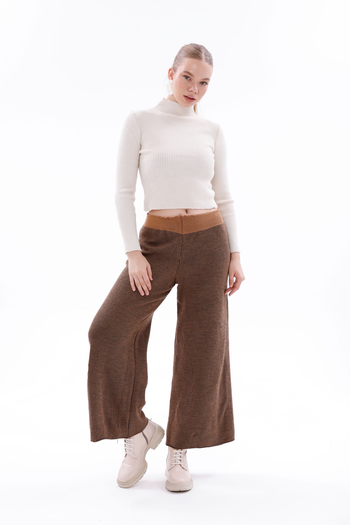 TRİKO SİYAH/SÜTLÜ KAHVE ÇİZGİLİ PANTOLON