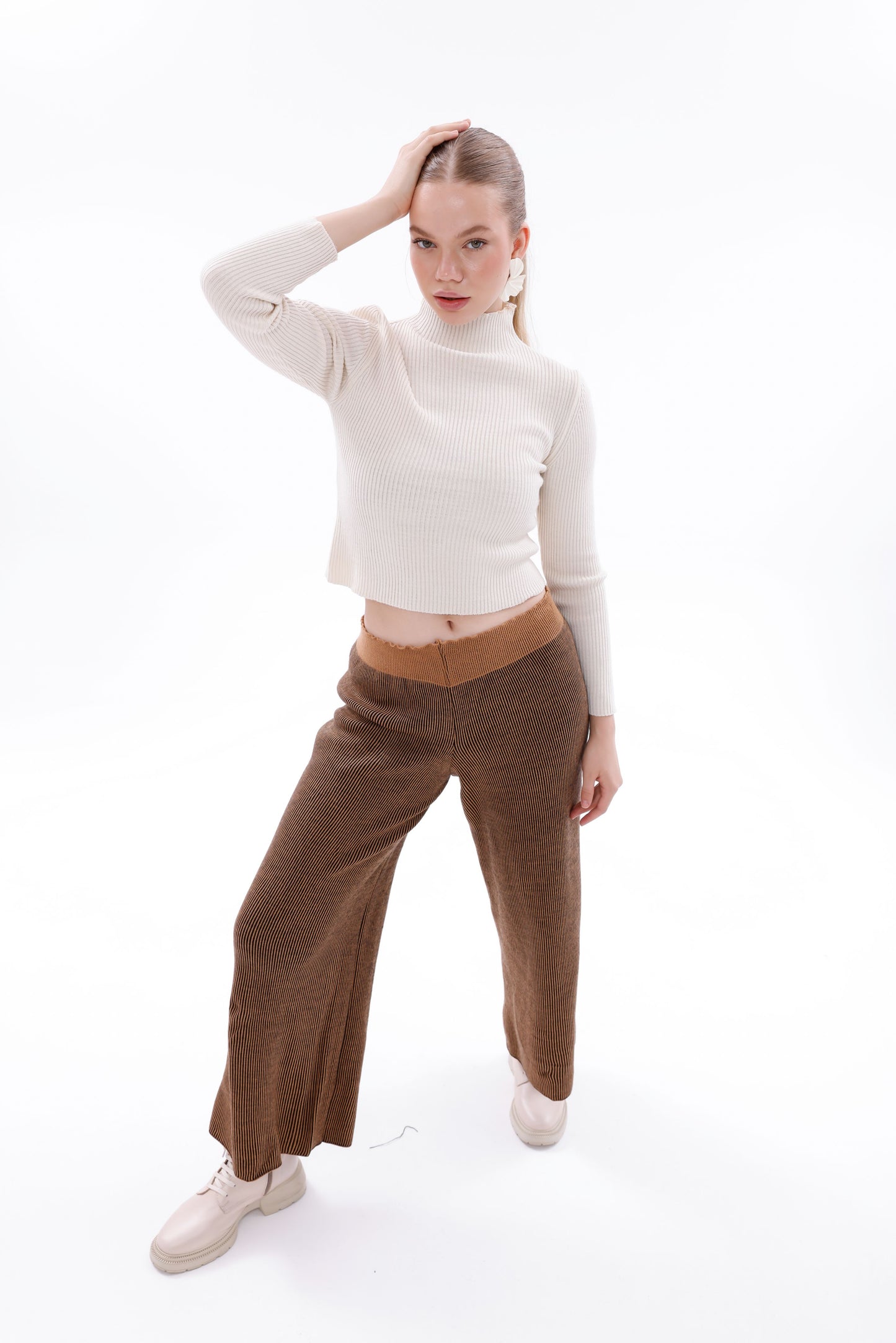 TRİKO SİYAH/SÜTLÜ KAHVE ÇİZGİLİ PANTOLON