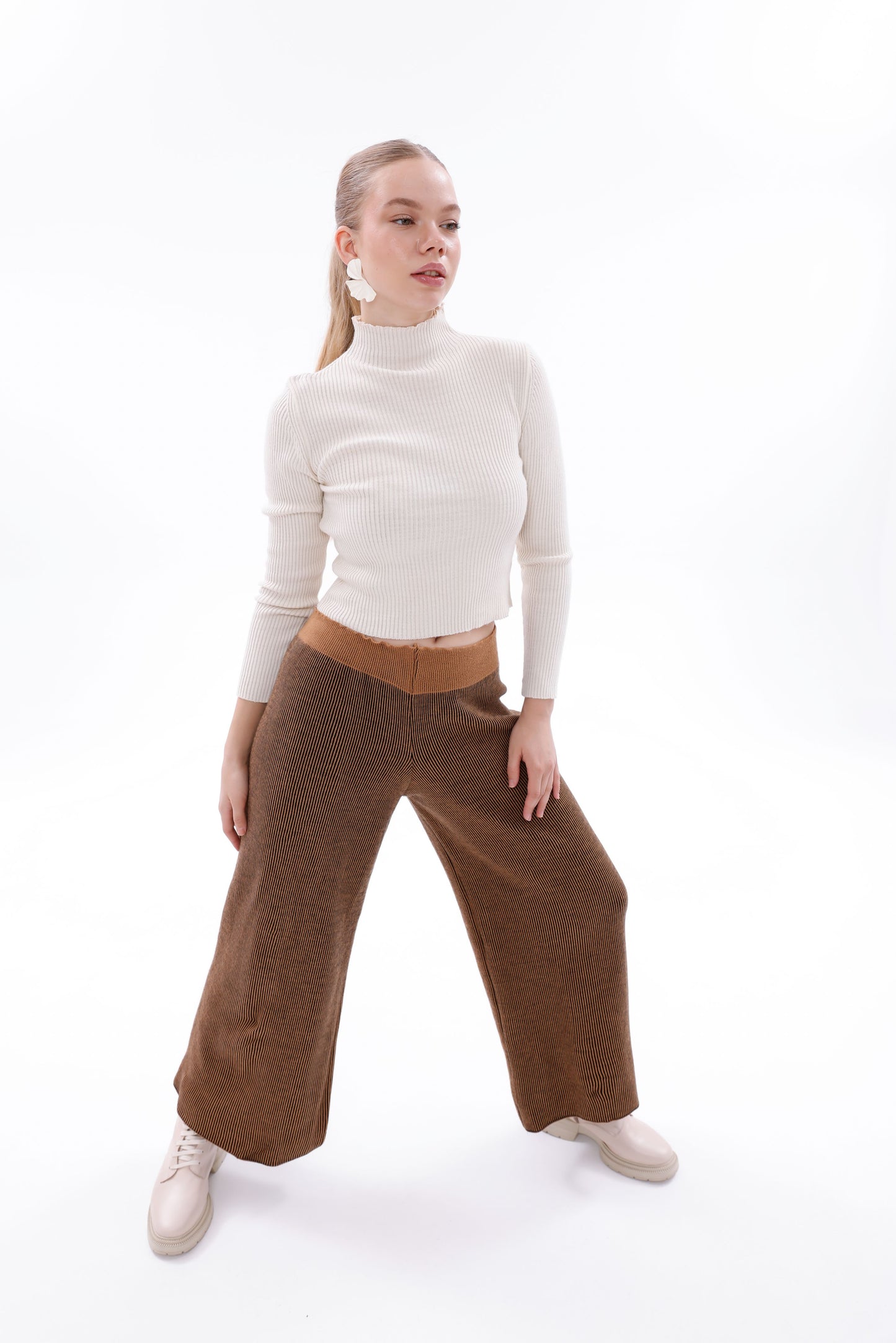 TRİKO SİYAH/SÜTLÜ KAHVE ÇİZGİLİ PANTOLON