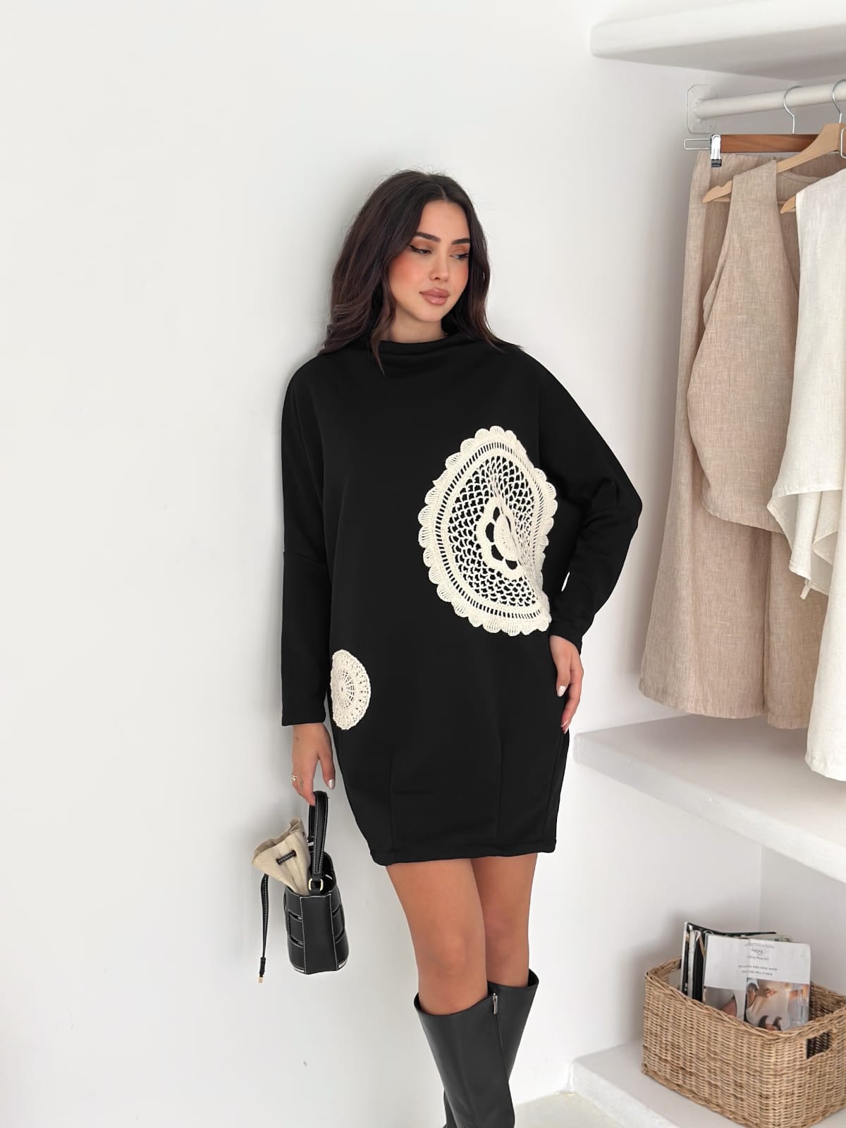 Dantelli-3iplik-sweat-tunik-Siyah