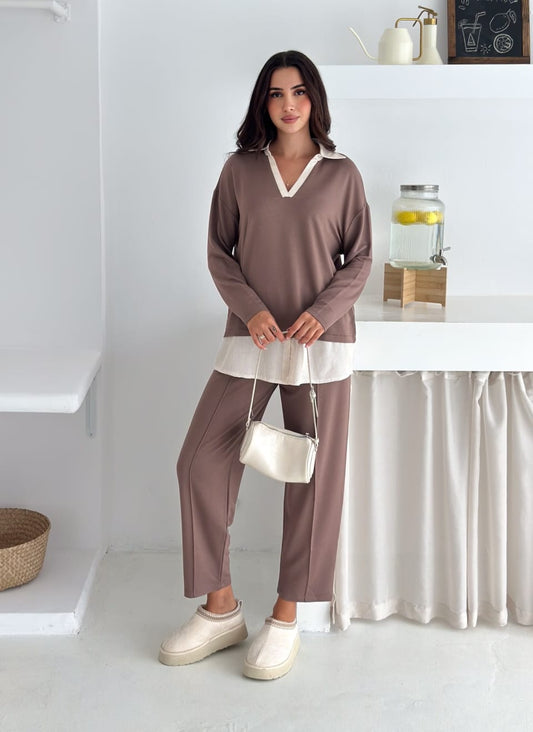 Sweat Kombinli 2 İplik Takım–SutluKahve