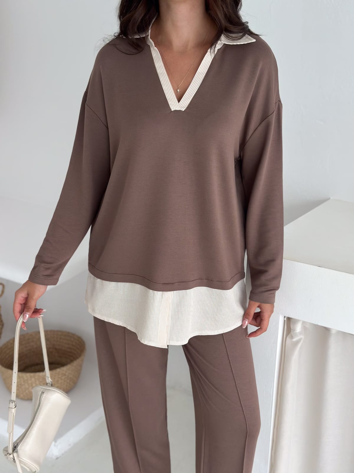 Sweat Kombinli 2 İplik Takım–SutluKahve