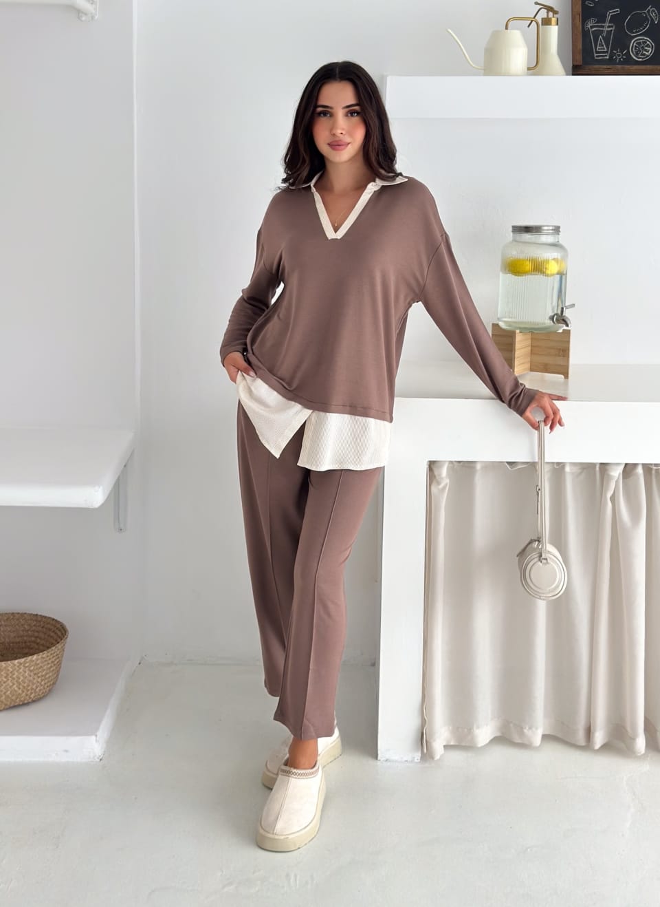 Sweat Kombinli 2 İplik Takım–SutluKahve