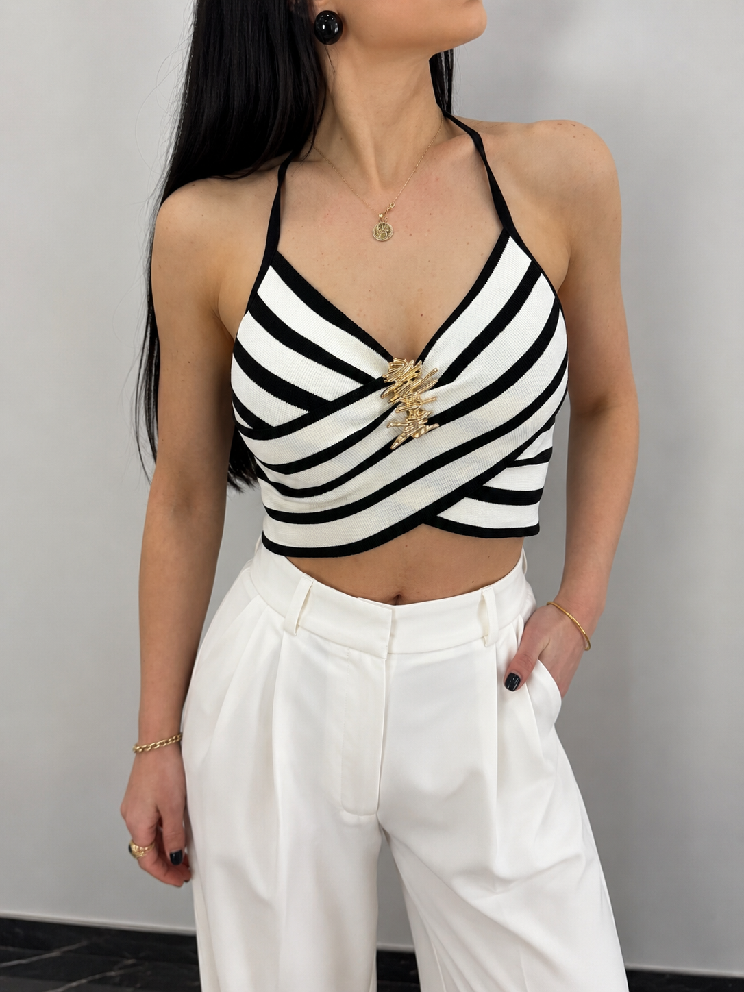 Minimal Cizgili Crop Top