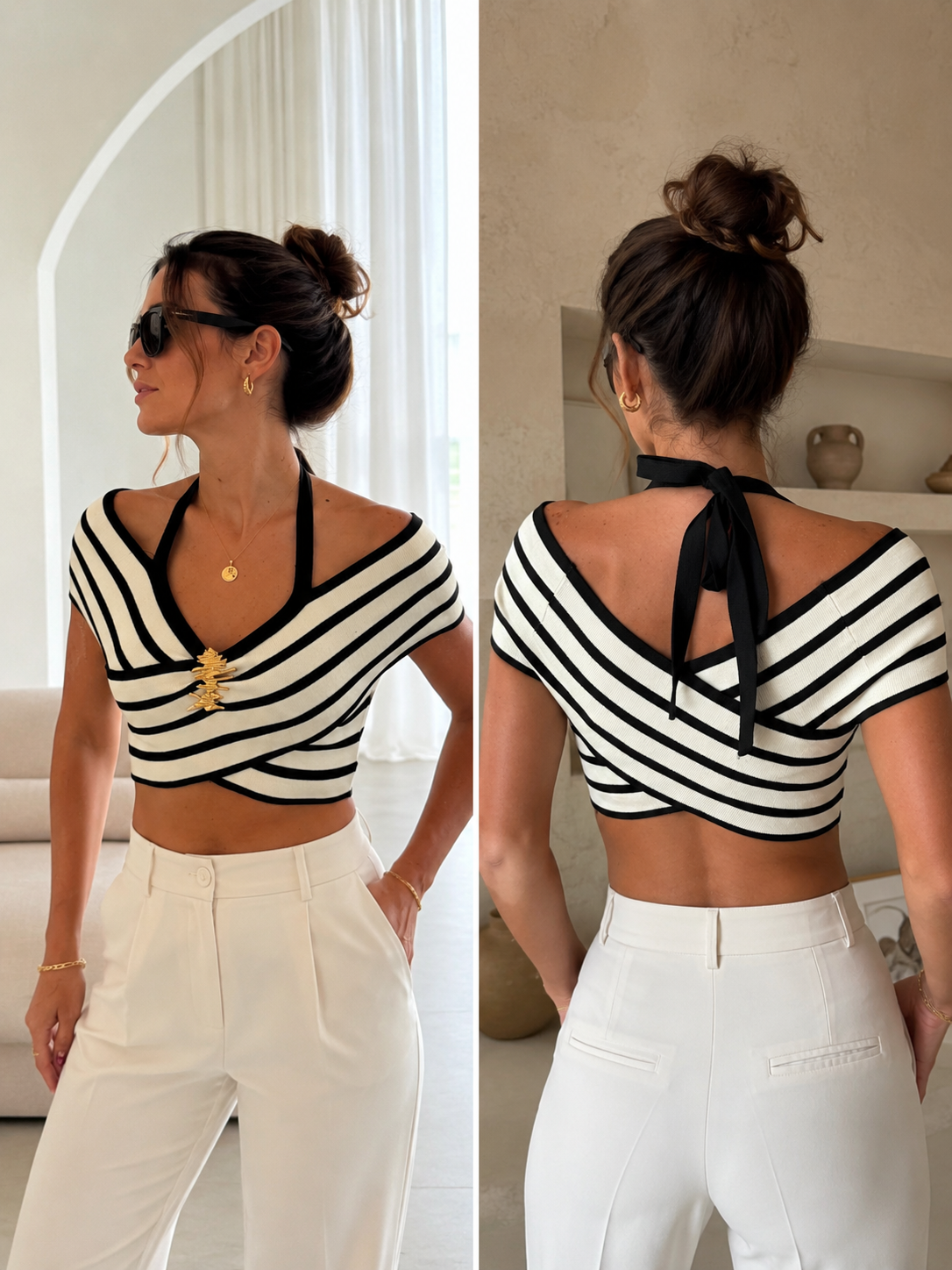 Cizgili Askili Crop