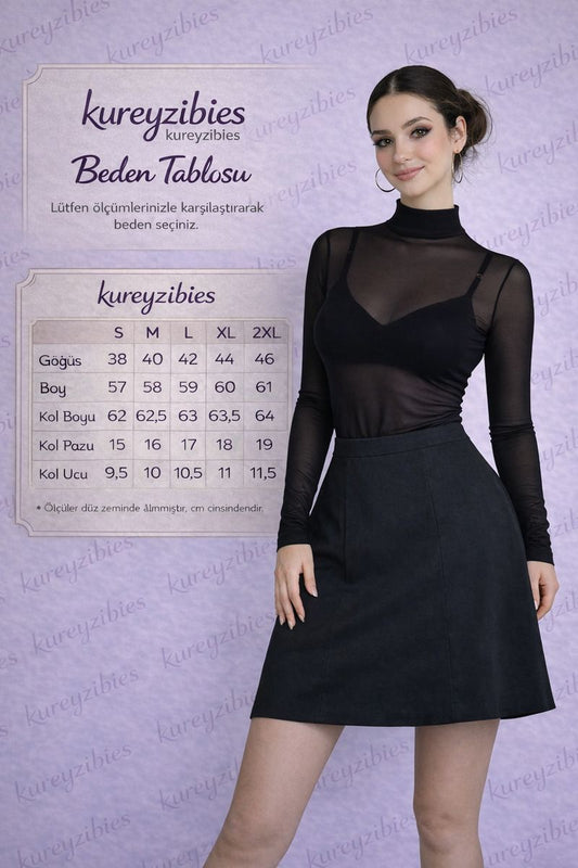 Kadin  Tul Uzun Kollu Yarım Balikçi Yaka